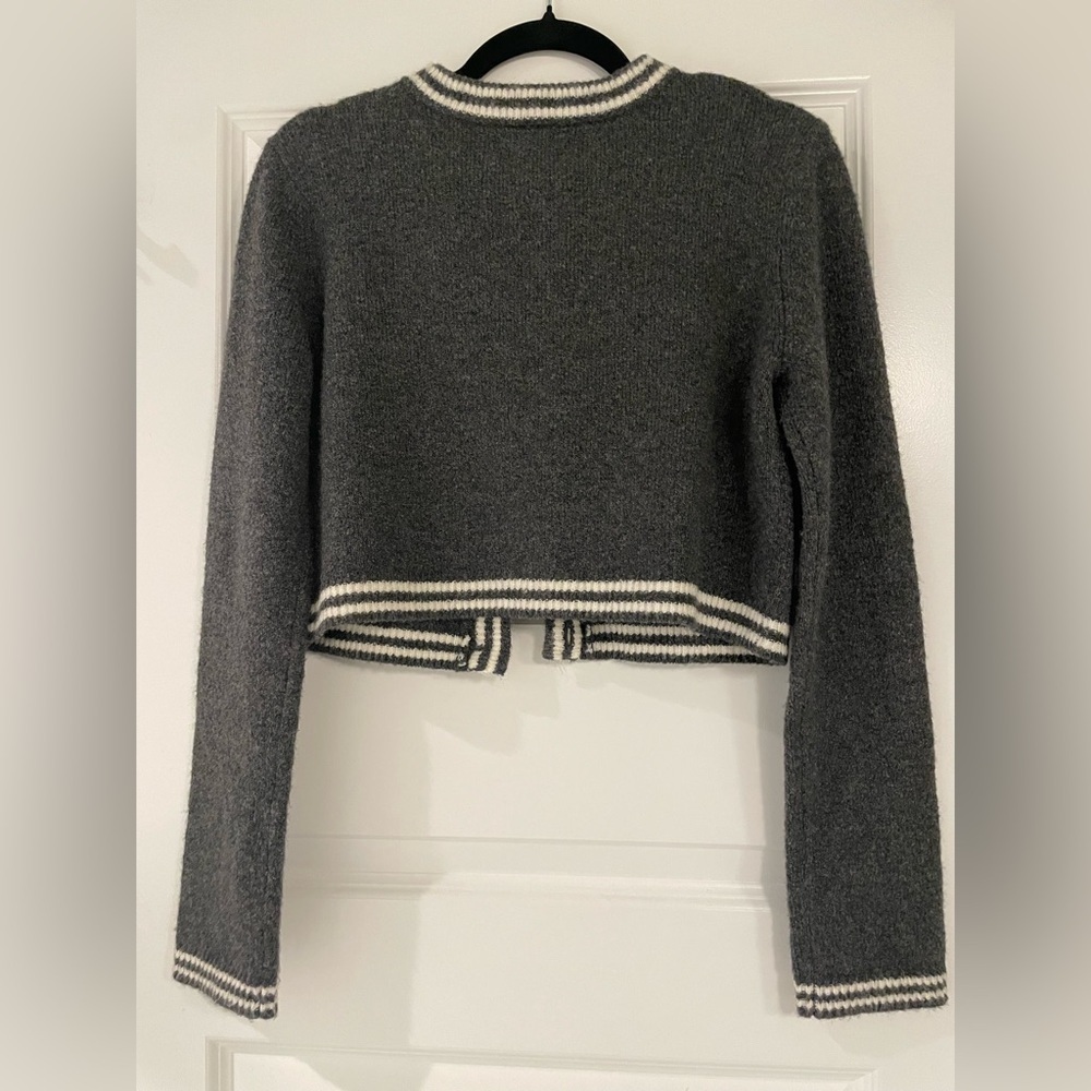 American Eagle Outfitters Whoa So Soft Crew Neck Lady Cardigan, gray/white, XS - Picture 3 of 9